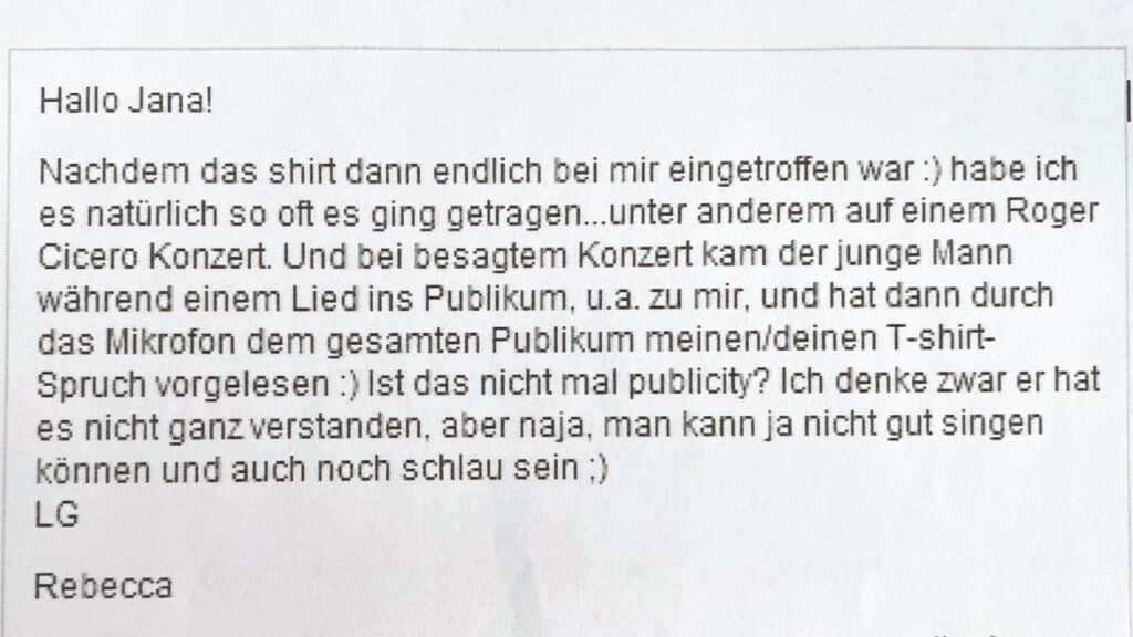 Scan von Rebeccas Nachricht