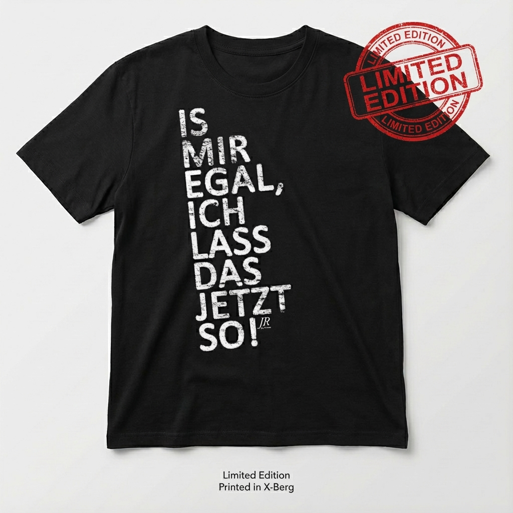 JR sewing IS MIR EGAL ICH LASS DAS JETZT SO T-SHIRT weiß mit schwarzem Druck limitiert